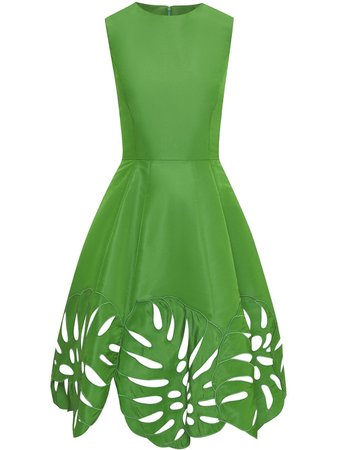 Oscar De La Renta leaf-embroidered A-line Dress - Farfetch