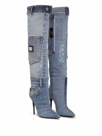 Shop Dolce & Gabbana denim pointed-toe boots with Express Delivery - FARFETCH