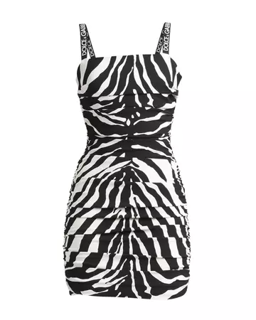 Dolce&Gabbana Zebra-Print Logo-Straps Ruched Cady Mini Dress | Neiman Marcus