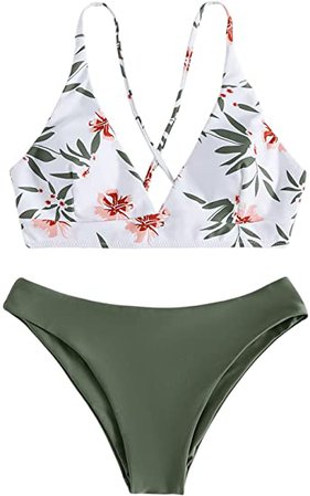 SweatyRocks Women's Sexy Bathing Suit Floral Print Cross Back Bikini Set Swimsuits : Clothing, Shoes & Jewelry