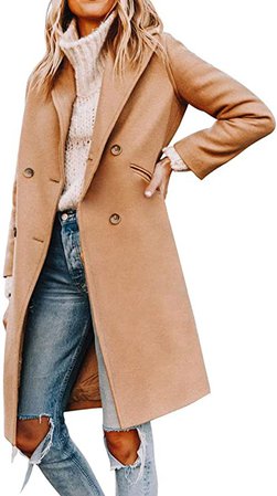 Amazon.com: Yousify Womens Notched Lapel Collar Double Breasted Pea Coat Winter Wool Blend Over Coats Long Jackets : Clothing, Shoes & Jewelry