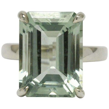 Authentic Tiffany Green Amethyst Cocktail Ring 10 Carat Emerald Cut Prasiolite at 1stDibs
