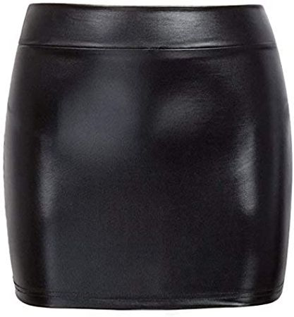 Kate Kasin Women Elastic Waist Shiny Mini Skirt Short Metallic Skirt Black S KK858-1 at Amazon Women’s Clothing store