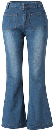 UOFOCO Women's Casual Skinny Stretch Pocket Denim Bell Bottoms Bootcut Jeans (Small, Blue) at Amazon Women's Jeans store