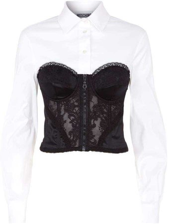 Moschino White Collar Shirt With Lace Corset