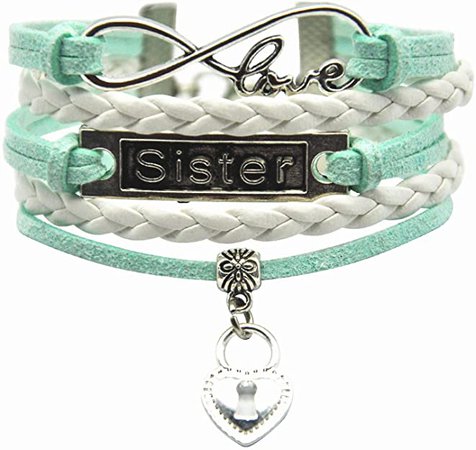 Amazon.com: HHHbeauty Big Little Sister Bracelet - Cute Heart My Sister Charm Bracelet for Sister, Women (White and Mint Green Multi): Jewelry
