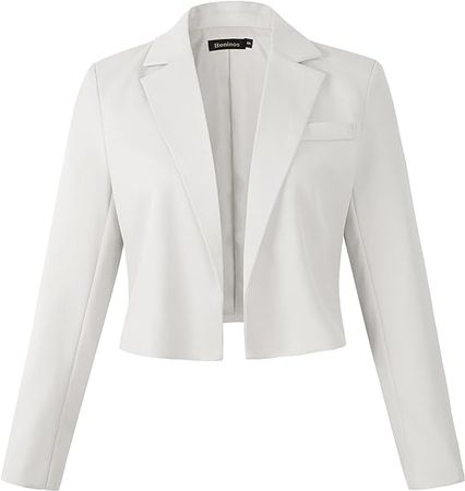 Beninos Womens Long Sleeve Open Front Crop Blazer Jacket (806 White, M) at Amazon Women’s Clothing store