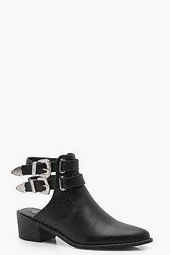Laura Western Buckle Open Back Boots