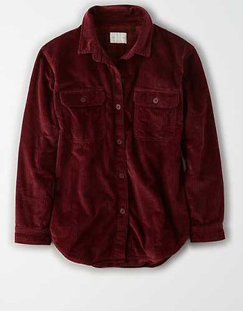 AE Fleece Lined Corduroy Button Up Shirt burgundy