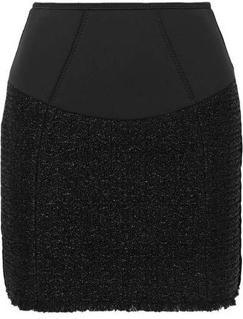 Velvet-trimmed Tweed And Scuba Mini Skirt - Black