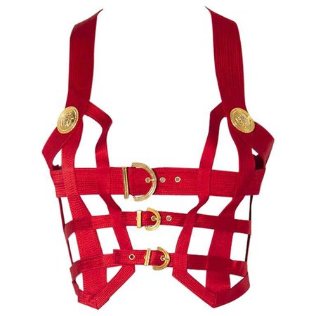 Gianni Versace corset F/W Runway Couture Vintage red Bondage, 1992 For Sale at 1stDibs