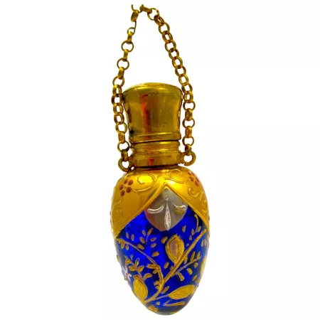 Antique MOSER Cobalt Blue Egg Shaped Perfume Bottle with Chatelaine : Grand Tour Antiques | Ruby Lane
