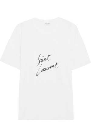 SAINT LAURENT Printed Cotton-Jersey T-Shirt in White