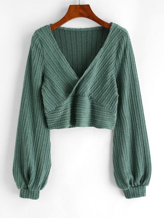[35% OFF] 2020 Cable Knit Surplice Cropped Knitwear In GREEN | ZAFUL