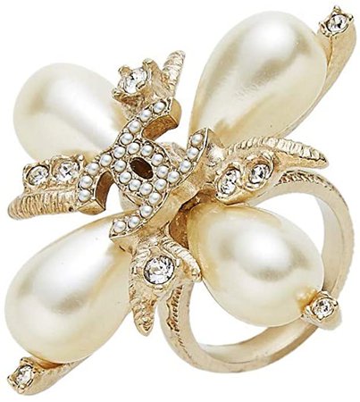 Amazon.com: CHANEL Gold & Faux Pearl Cross Ring (Pre-Owned): Jewelry