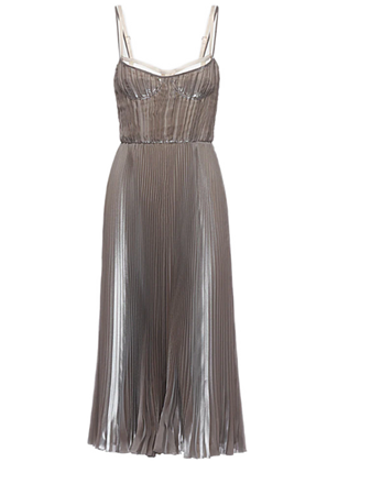silver pleated Prada midi dress
