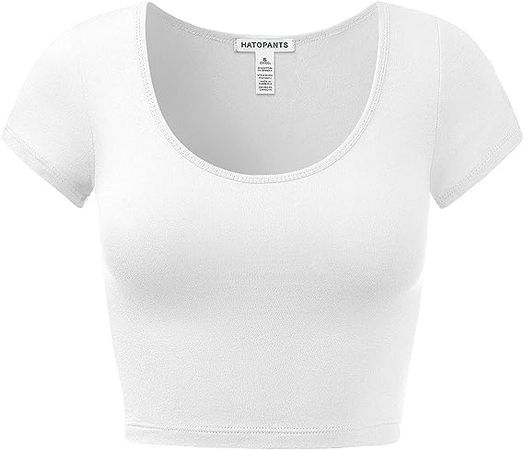 Women's Cotton Basic Scoop Neck Crop Short Sleeve Tops White 2X at Amazon Women’s Clothing store