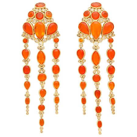 2007 Marilyn Cooperman Fire Opal and Diamond Gold Ear Clips For Sale at 1stdibs