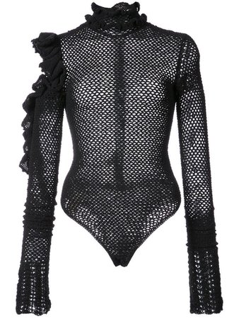 MAGDA BUTRYM Boa Ruffled Open-knit Cotton-blend Bodysuit