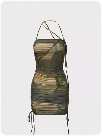 Army Green Tie-Up Tie Dye Dress Mini Dress | kollyy