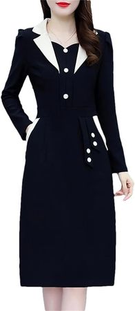 Women Long Sleeve Bodycon Suit Dress Autumn Winter Elegant Office Lady Midi Dress Prom Night at Amazon Women’s Clothing store