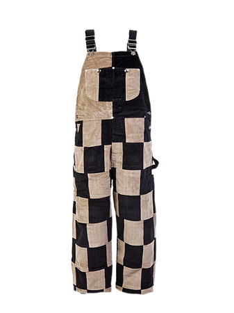 black tan patchwork overalls