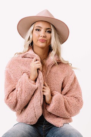 Snow Tipped Sherpa Jacket in Pink • Impressions Online Boutique