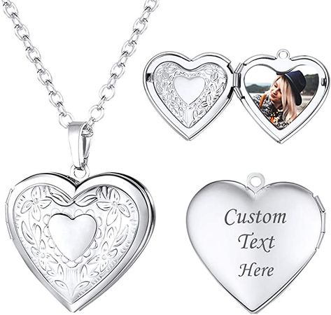 Amazon.com: U7 Platinum Plated Charm Necklaces Heart Pendant Photo Locket Necklace for Women Girls: Clothing, Shoes & Jewelry