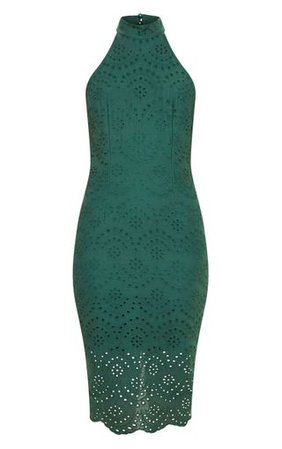 Emerald Green Crochet Lace Backless Midi Dress | PrettyLittleThing