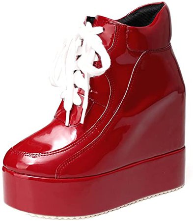 Amazon.com | getmorebeauty Womens Hidden High Heel Platform Sneakers Wedge Lace Up Chelsea Punk Patent Ankle Boots (5 B(M) U, Red) | Ankle & Bootie