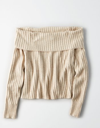 AE Ribbed Off-The-Shoulder Pullover Sweater