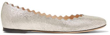Lauren Scalloped Metallic Cracked-leather Ballet Flats - Silver
