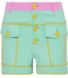 Button-detailed Color-block Stretch-cotton Shorts