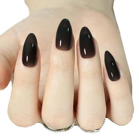 Amazon.com: Black Press on Nails Short Almond Nails, Jelly Gel Sheer Nail Glue on Nails Medium Fake Nails with Nails Glue 24Pcs False Nail Stick on Nails Reusable Full Cover Acrylic Static Nails for Women & Grils, by Lacheer : Industrial & Scientific