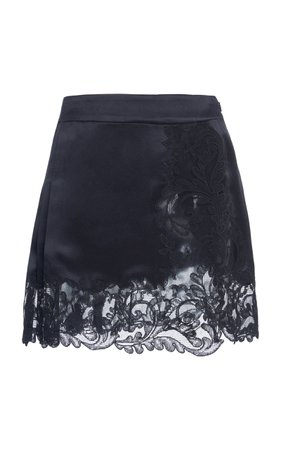 Pleated And Lace-Paneled Silk-Satin Mini Skirt by Versace | Moda Operandi