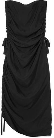 Chita Ruched Satin Midi Dress - Black