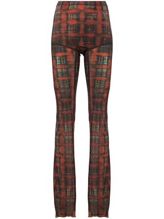 KNWLS tartan-print semi-sheer Flared Trousers - Farfetch