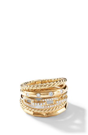 David Yurman Stax Wide Ring with Diamonds in 18K Gold, 15mm | Nordstrom