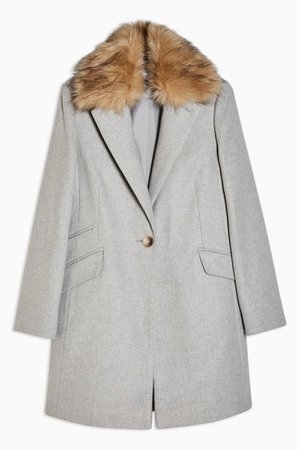 Grey Faux Fur Collar Coat | Topshop