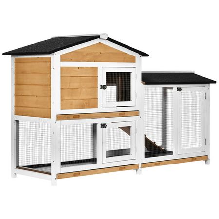 PawHut 2-tier Wood Backyard Bunny Cage Small Animal House w/Ramp&Outdoor Run - Walmart.com