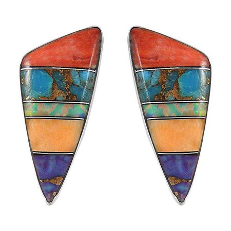 925 Sterling Silver Earrings Genuine Turquoise & Gemstones Geometric Studs (MULTI): Amazon