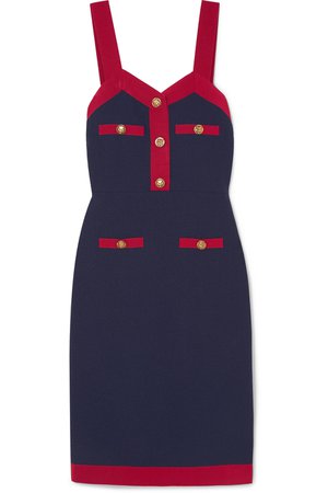 Gucci | Button-detailed grosgrain-trimmed wool-blend dress | NET-A-PORTER.COM