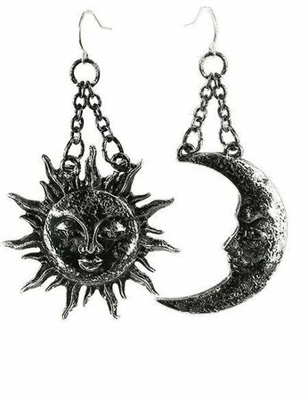 Restyle Crescent Moon & Sun Silver Gothic Punk Occult Witchy Jewelry Earrings - Fearless Apparel