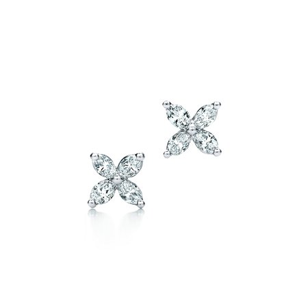 Tiffany Victoria® earrings in platinum with diamonds, mini. | Tiffany & Co.