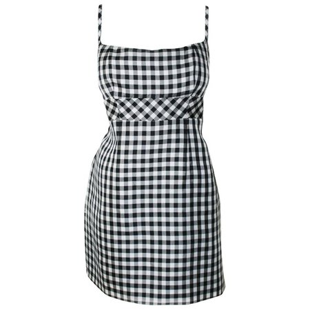 Chanel Black and White Gingham Check Spaghetti Strap Silk Dress For Sale at 1stdibs