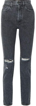 SLVRLAKE - Beatnik Distressed High-rise Slim-leg Jeans - Charcoal