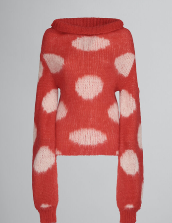 RED MOHAIR BOAT-NECK JUMPER WITH POLKA DOTS $ 1,250| Marni