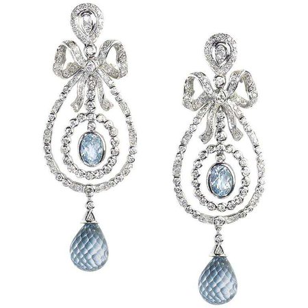 Blue Topaz Diamond Gold Drop Earrings For Sale at 1stdibs