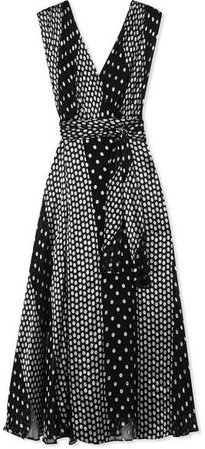 Draped Polka-dot Silk-blend Chiffon Maxi Dress - Black