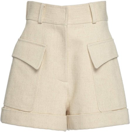 Victoria Beckham Tailored Cotton Linen High-Rise Shorts Size: 4